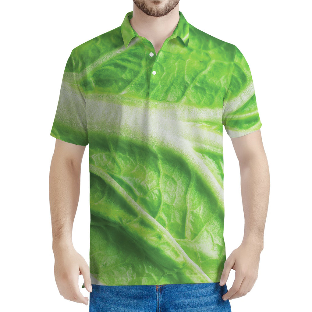 Green Cabbage Leaf Print Men's Polo Shirt