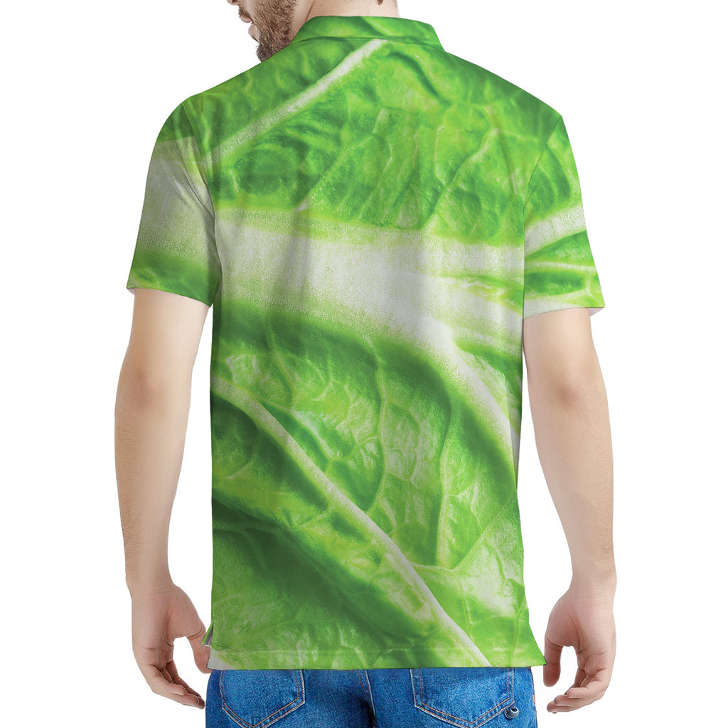 Green Cabbage Leaf Print Men's Polo Shirt