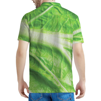 Green Cabbage Leaf Print Men's Polo Shirt