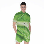 Green Cabbage Leaf Print Men's Rompers