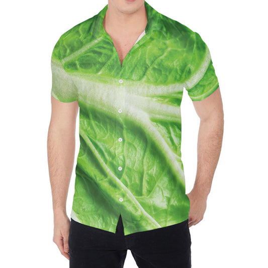 Green Cabbage Leaf Print Men's Shirt