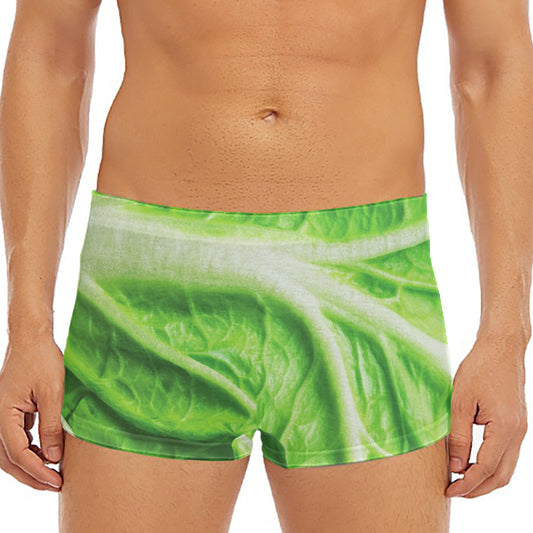 Green Cabbage Leaf Print Men's Short Boxer Briefs
