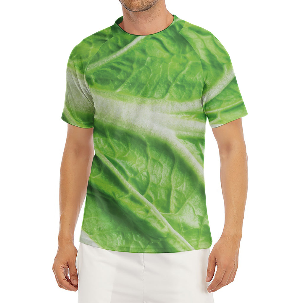 Green Cabbage Leaf Print Men's Short Sleeve Rash Guard