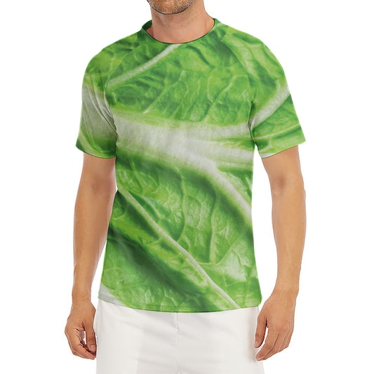 Green Cabbage Leaf Print Men's Short Sleeve Rash Guard