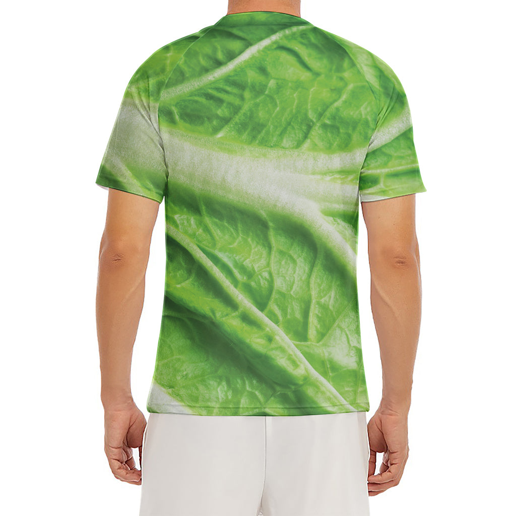 Green Cabbage Leaf Print Men's Short Sleeve Rash Guard