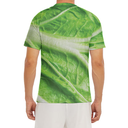 Green Cabbage Leaf Print Men's Short Sleeve Rash Guard