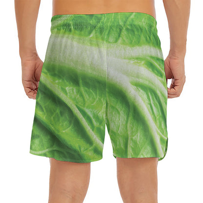 Green Cabbage Leaf Print Men's Split Running Shorts
