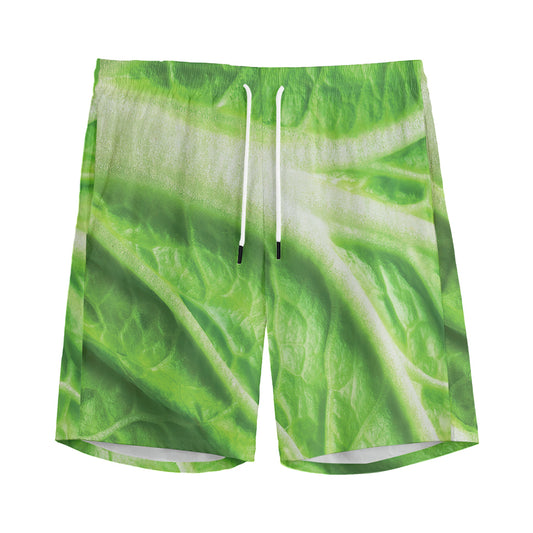 Green Cabbage Leaf Print Men's Sports Shorts