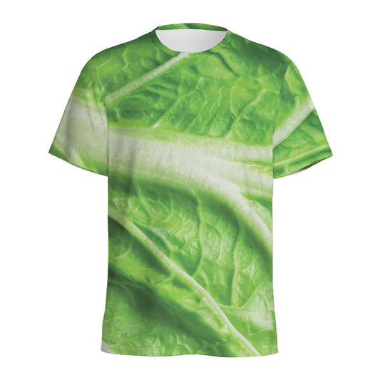 Green Cabbage Leaf Print Men's Sports T-Shirt