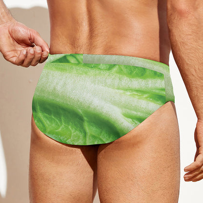 Green Cabbage Leaf Print Men's Swim Briefs