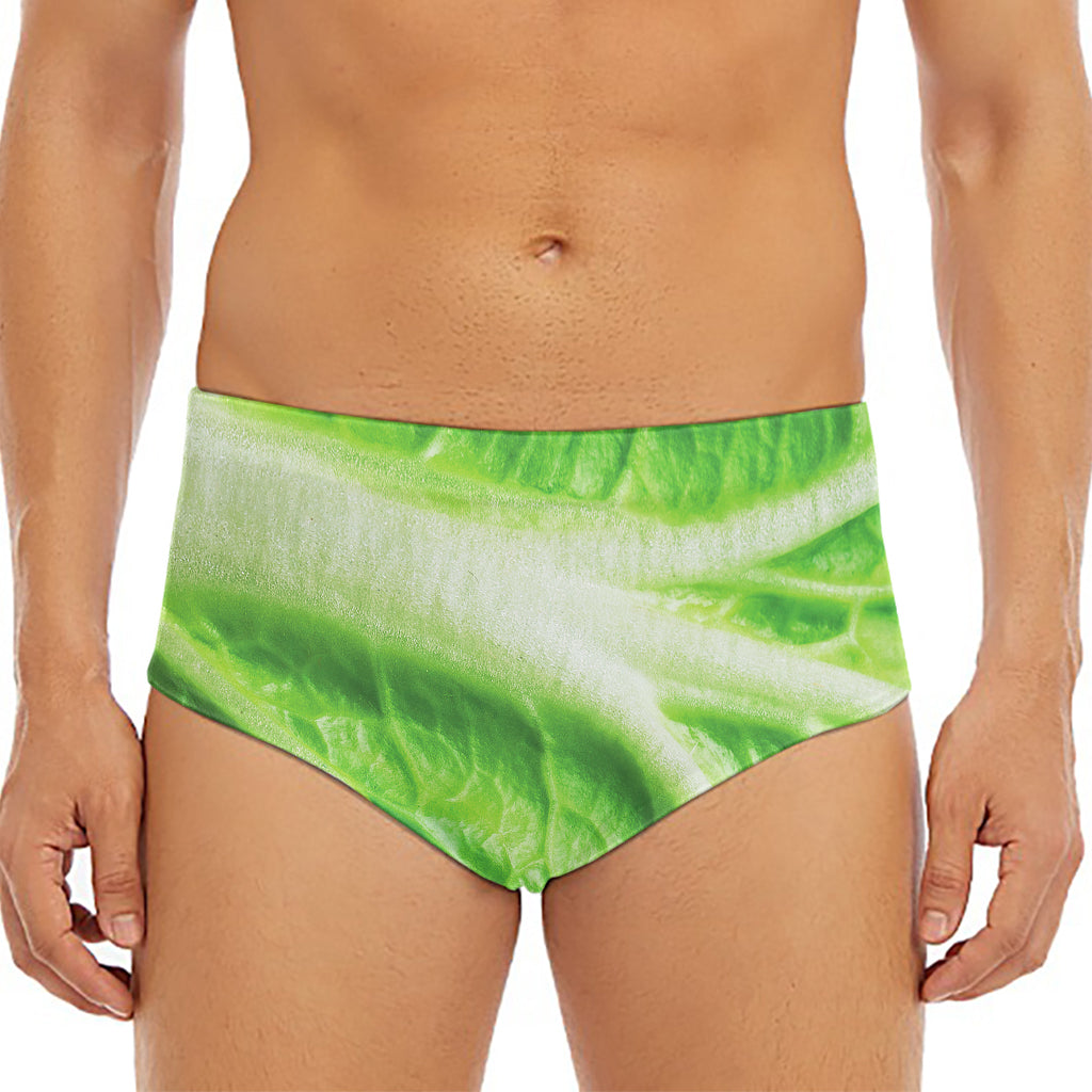 Green Cabbage Leaf Print Men's Triangle Swim Briefs