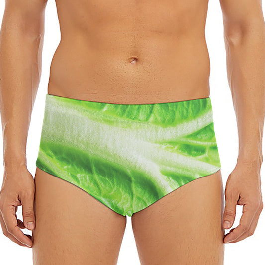 Green Cabbage Leaf Print Men's Triangle Swim Briefs
