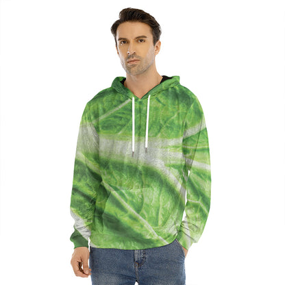 Green Cabbage Leaf Print Men's Velvet Pullover Hoodie