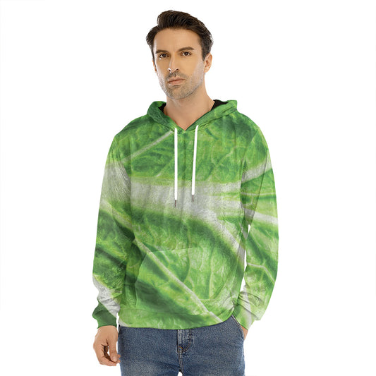 Green Cabbage Leaf Print Men's Velvet Pullover Hoodie
