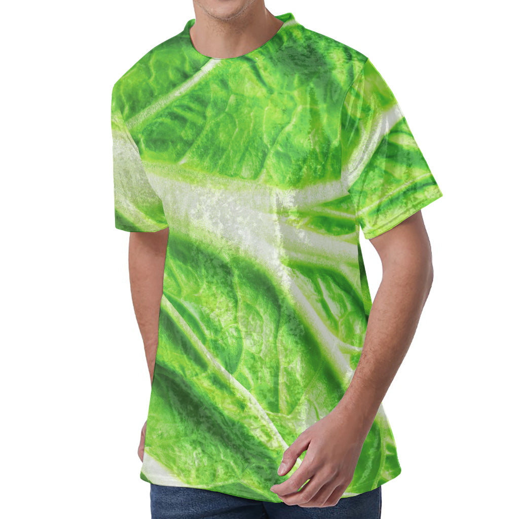 Green Cabbage Leaf Print Men's Velvet T-Shirt