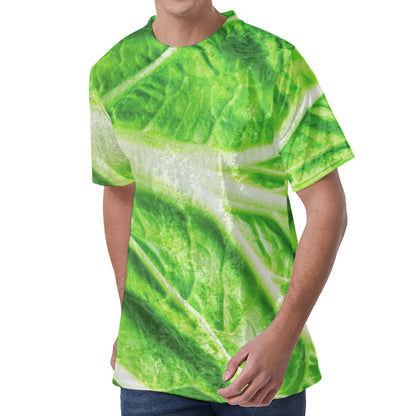 Green Cabbage Leaf Print Men's Velvet T-Shirt