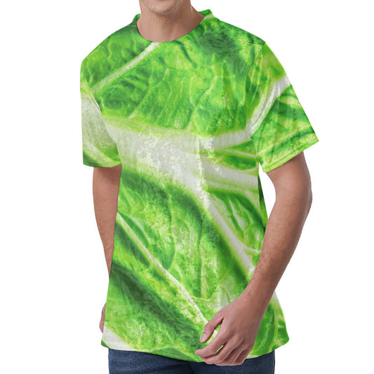 Green Cabbage Leaf Print Men's Velvet T-Shirt