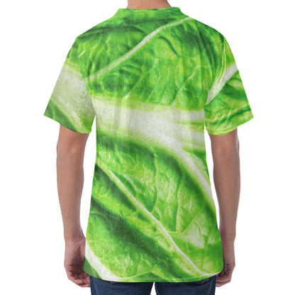 Green Cabbage Leaf Print Men's Velvet T-Shirt