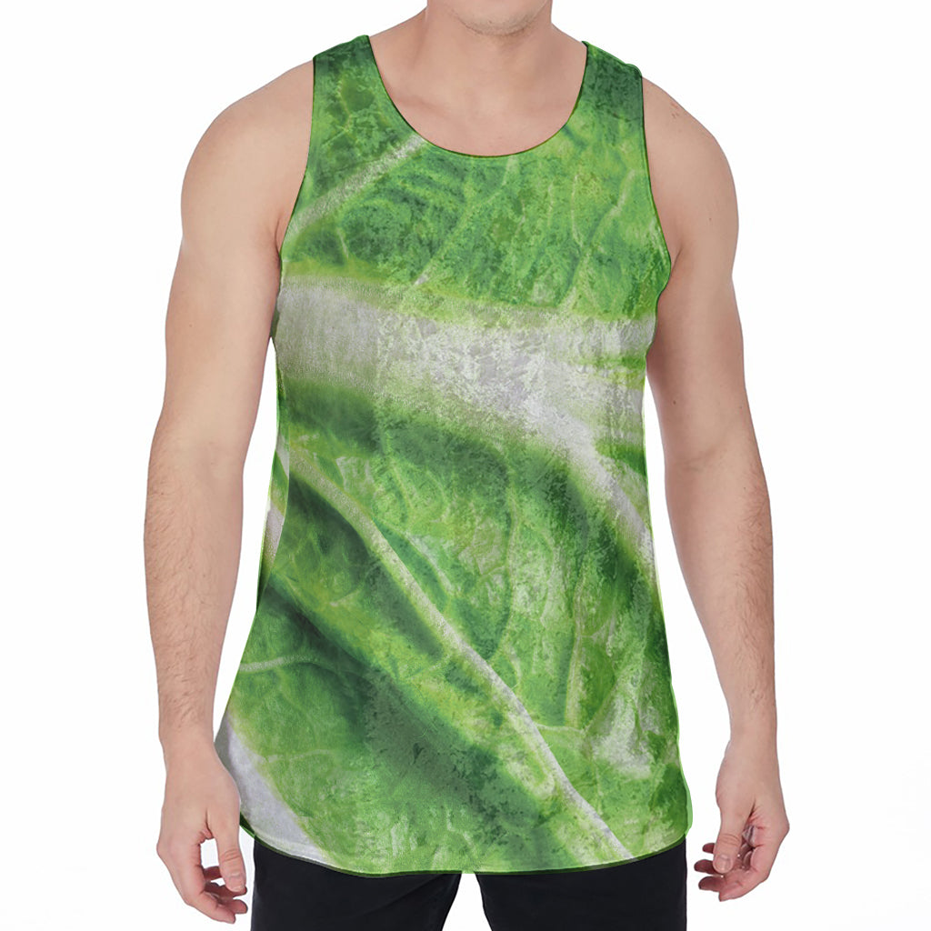 Green Cabbage Leaf Print Men's Velvet Tank Top