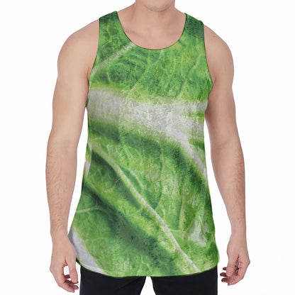 Green Cabbage Leaf Print Men's Velvet Tank Top