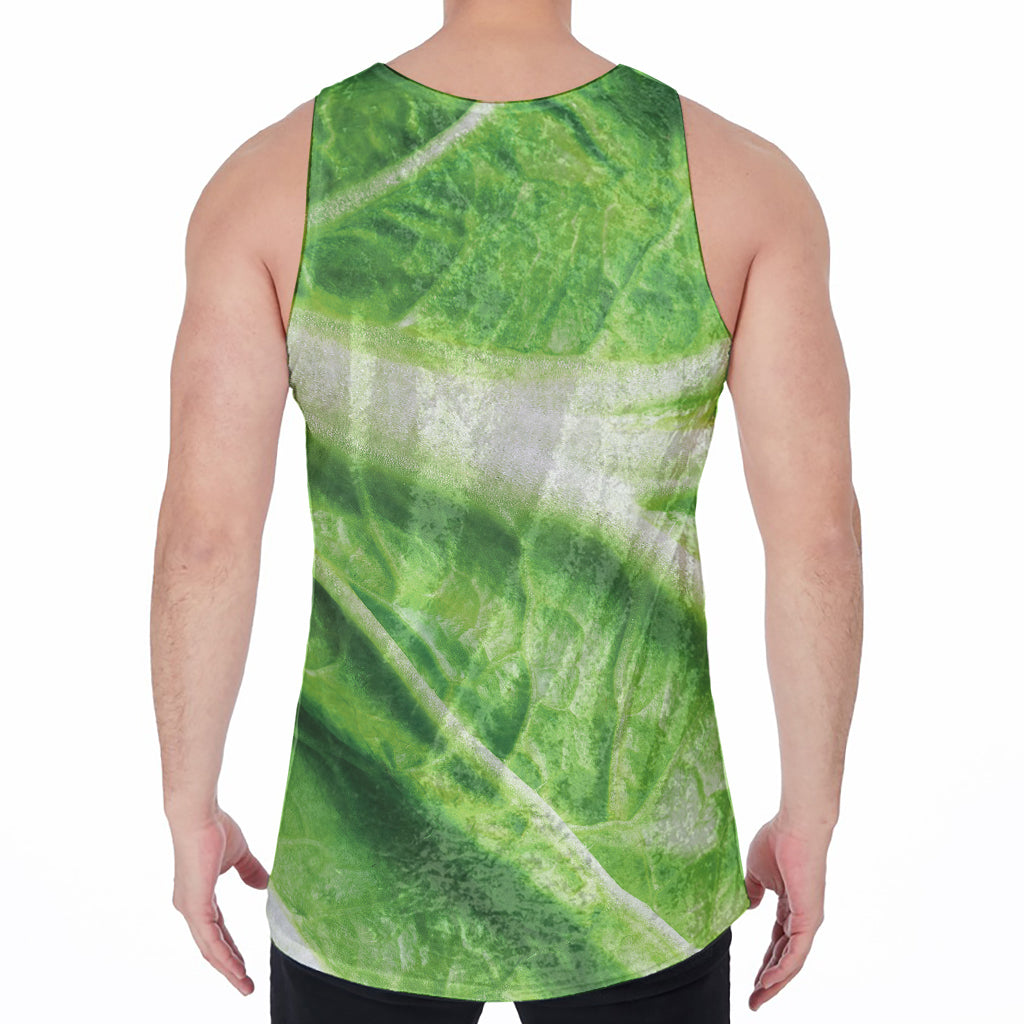 Green Cabbage Leaf Print Men's Velvet Tank Top