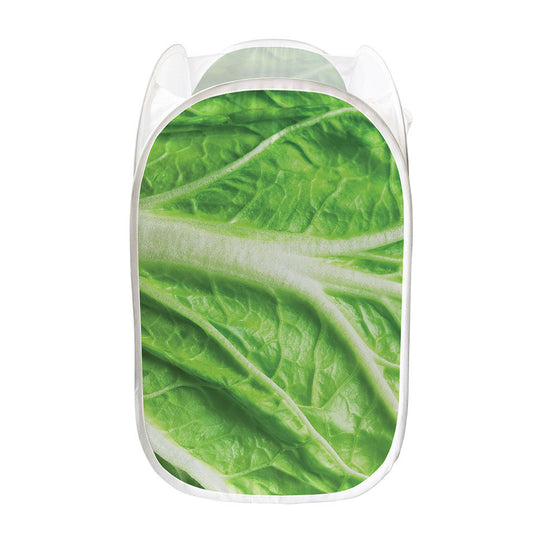 Green Cabbage Leaf Print Mesh Laundry Hamper