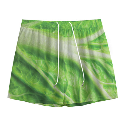 Green Cabbage Leaf Print Mesh Shorts