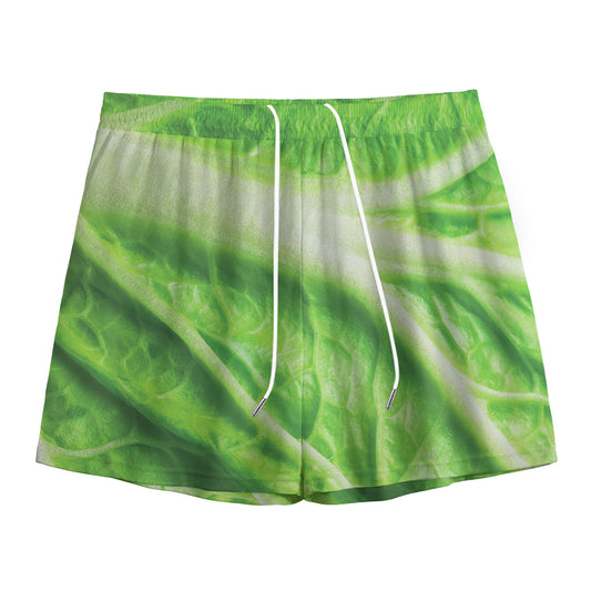 Green Cabbage Leaf Print Mesh Shorts