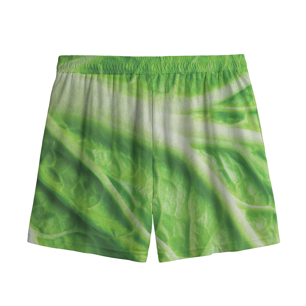 Green Cabbage Leaf Print Mesh Shorts