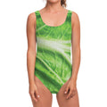 Green Cabbage Leaf Print One Piece Swimsuit