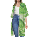 Green Cabbage Leaf Print Open Front Beach Cover Up