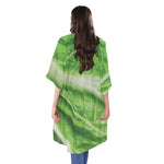 Green Cabbage Leaf Print Open Front Beach Cover Up