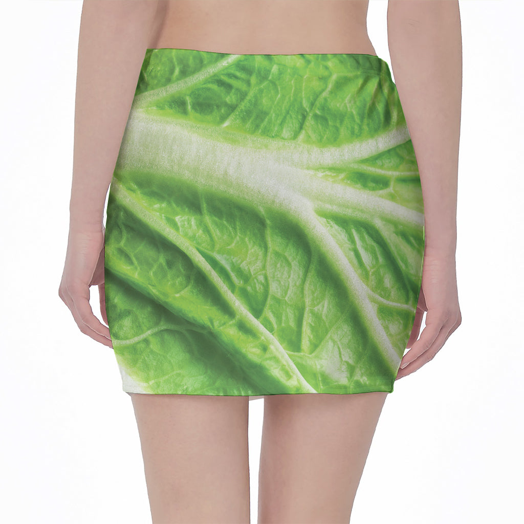 Green Cabbage Leaf Print Pencil Mini Skirt