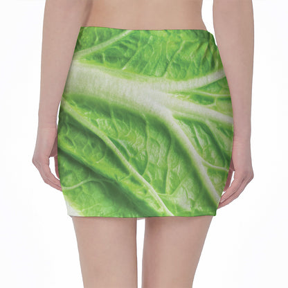 Green Cabbage Leaf Print Pencil Mini Skirt