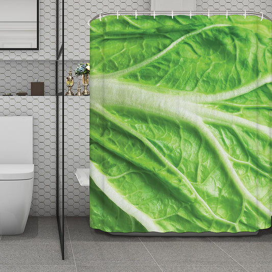 Green Cabbage Leaf Print Polyester Shower Curtain