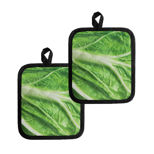 Green Cabbage Leaf Print Pot Holders