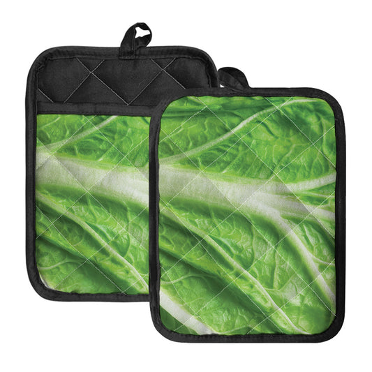 Green Cabbage Leaf Print Pot Holders With Pocket