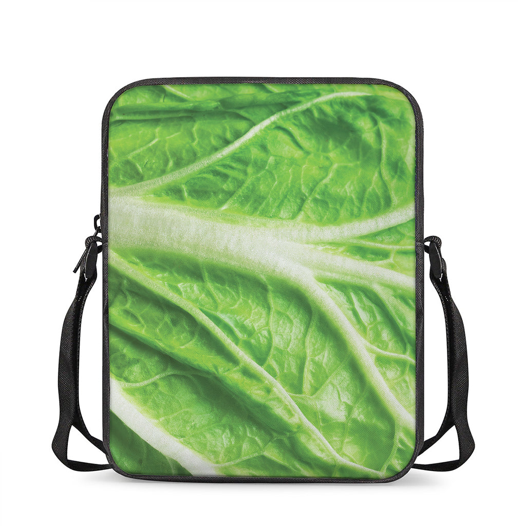 Green Cabbage Leaf Print Rectangular Crossbody Bag