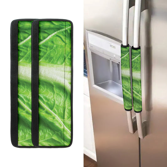 Green Cabbage Leaf Print Refrigerator Handle Covers