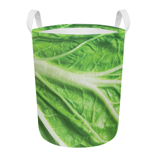 Green Cabbage Leaf Print Round Laundry Basket