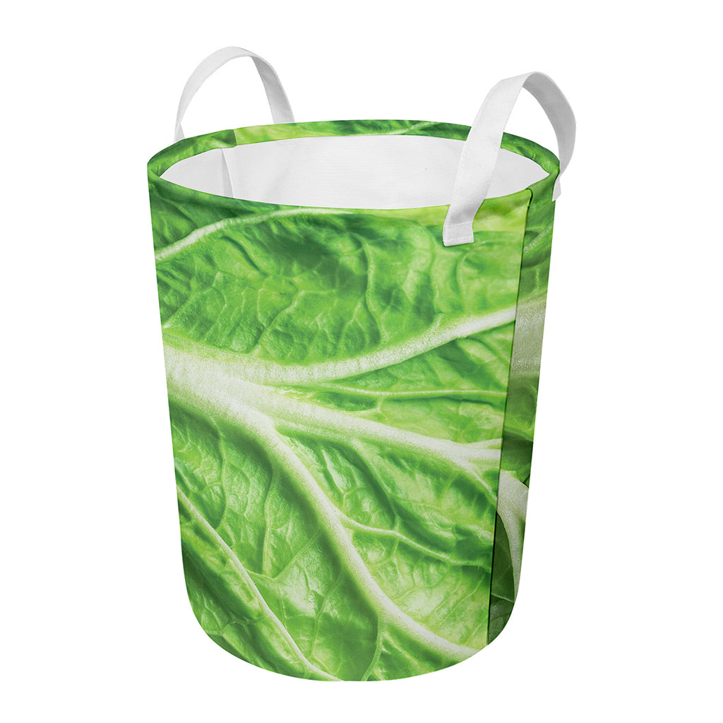 Green Cabbage Leaf Print Round Laundry Basket