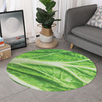 Green Cabbage Leaf Print Round Rug