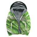 Green Cabbage Leaf Print Sherpa Lined Zip Up Hoodie