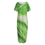 Green Cabbage Leaf Print Short Sleeve Long Nightdress