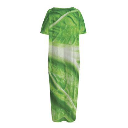 Green Cabbage Leaf Print Short Sleeve Long Nightdress