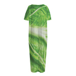 Green Cabbage Leaf Print Short Sleeve Long Nightdress
