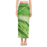 Green Cabbage Leaf Print Side Slit Maxi Skirt