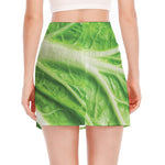 Green Cabbage Leaf Print Side Slit Mini Skirt