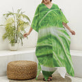 Green Cabbage Leaf Print Silk V-Neck Kaftan Dress