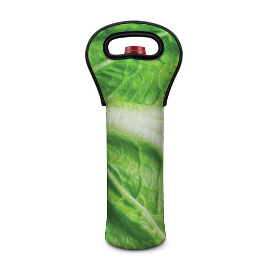 Green Cabbage Leaf Print Single Neoprene Wine Tote